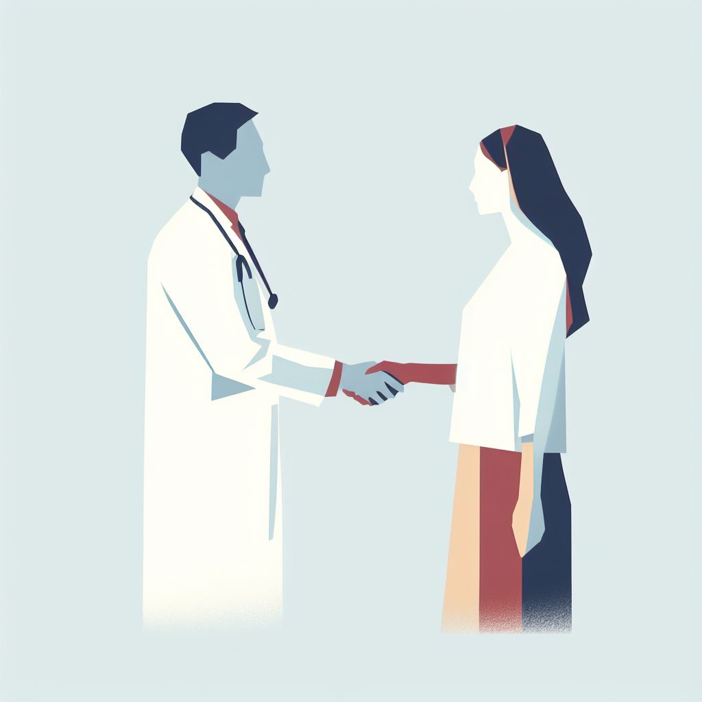 Ein Arzt reicht einer Patientin die Hand
