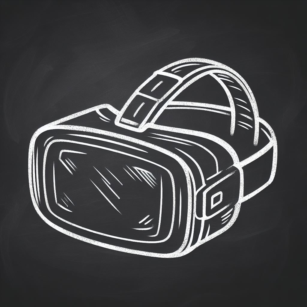 Kreidezeichnung einer VR-Brille auf einer Tafel